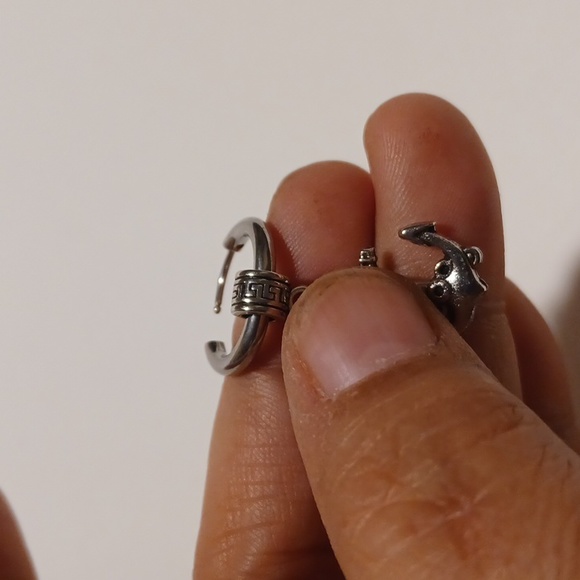 2pc Stainless Anchor Cross Earring Single Ear Silver-tone Hinged Hoop - Picture 8 of 14